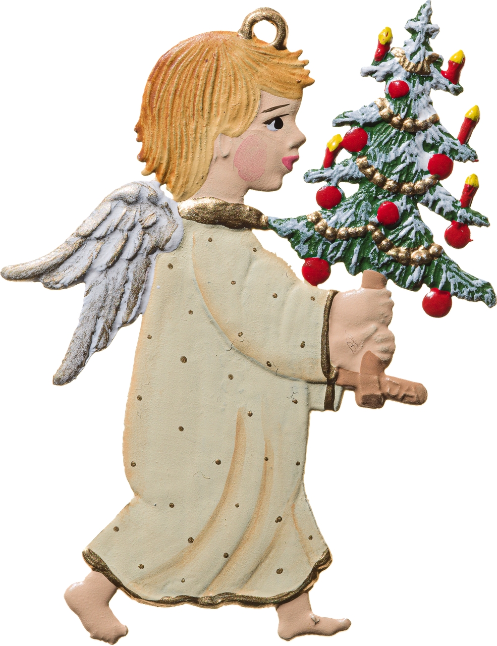 Engel trägt Weihnachtsbaum