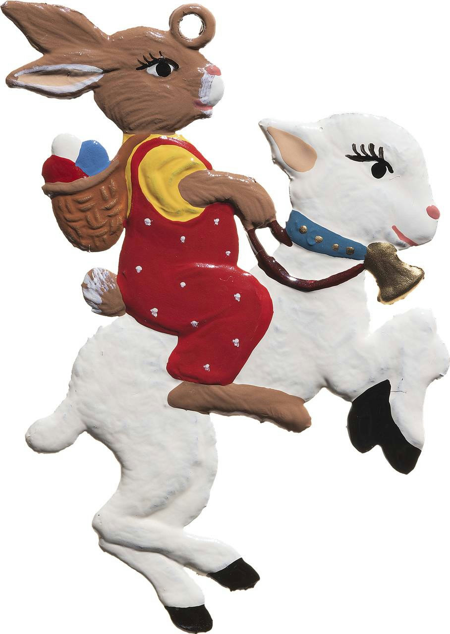 Hase reitet auf Osterlamm