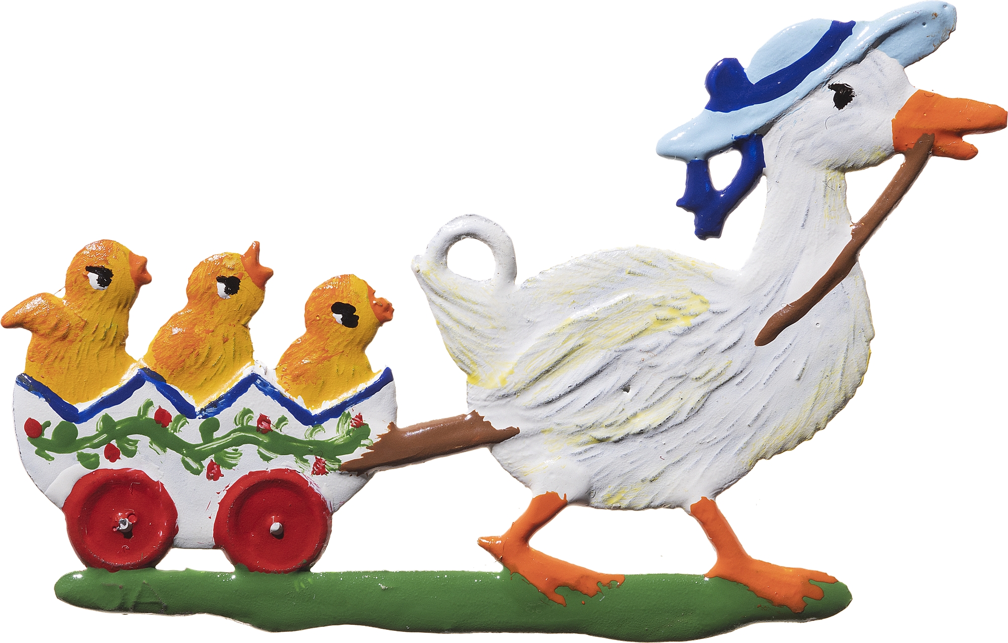 Ente zieht Kückenwagen