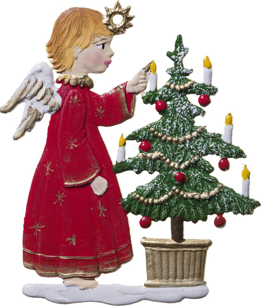 Engel schmückt Weihnachtsbaum