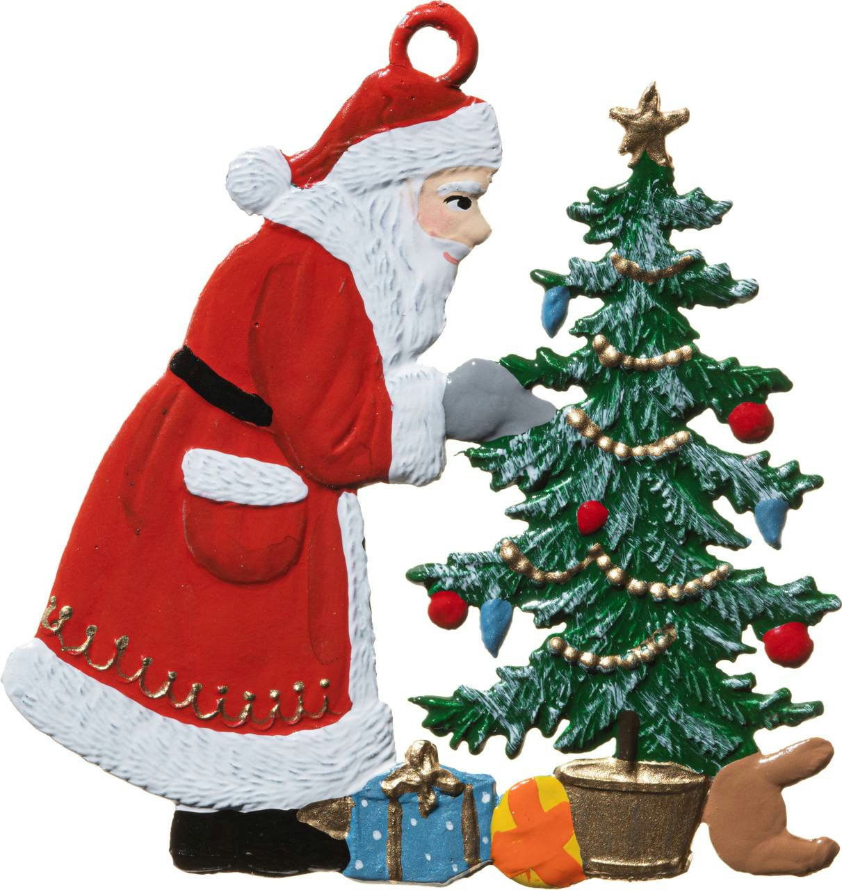 Weihnachtsmann schmückt Baum – Produktfoto
