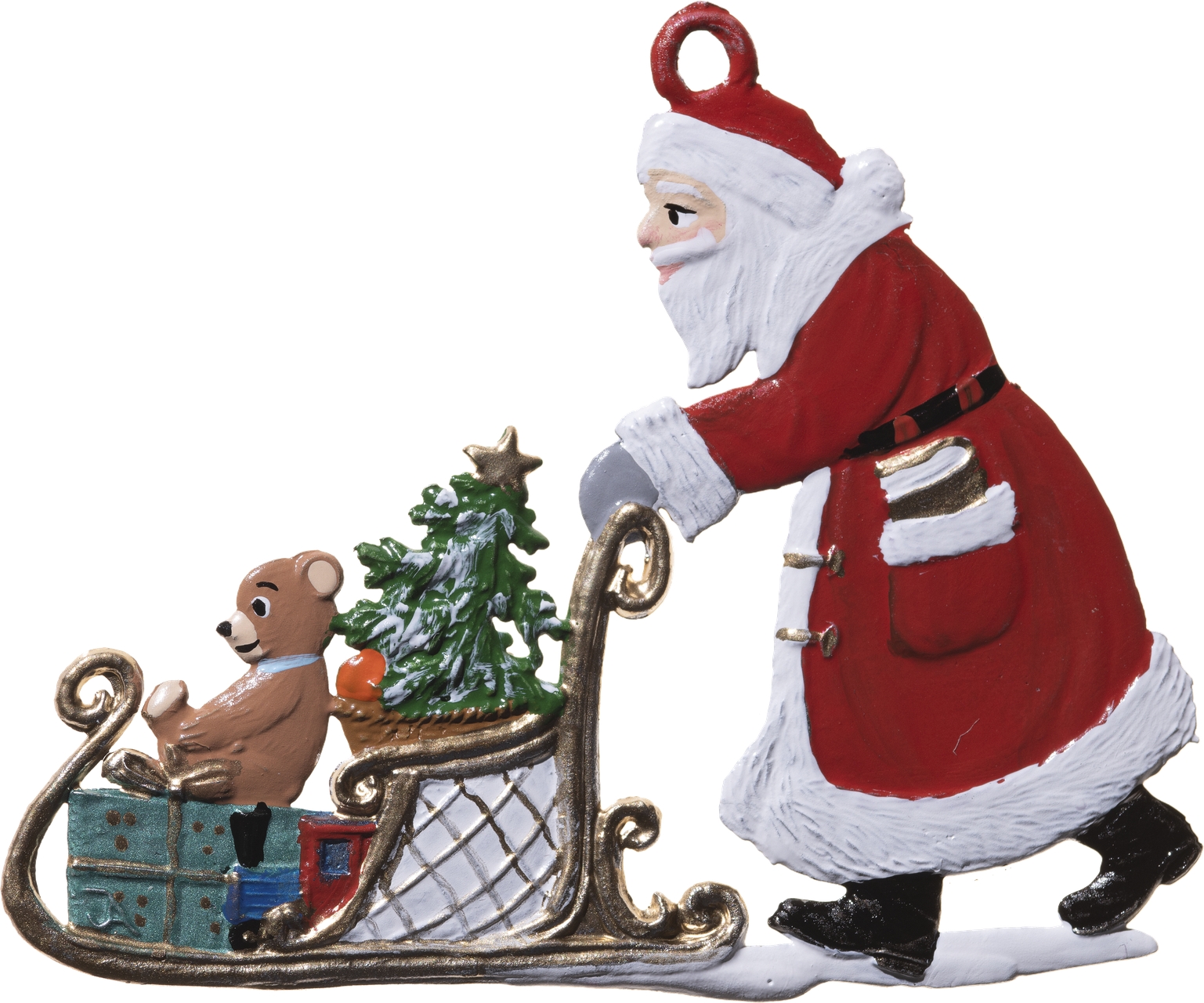Weihnachtsmann schiebt Schlitten