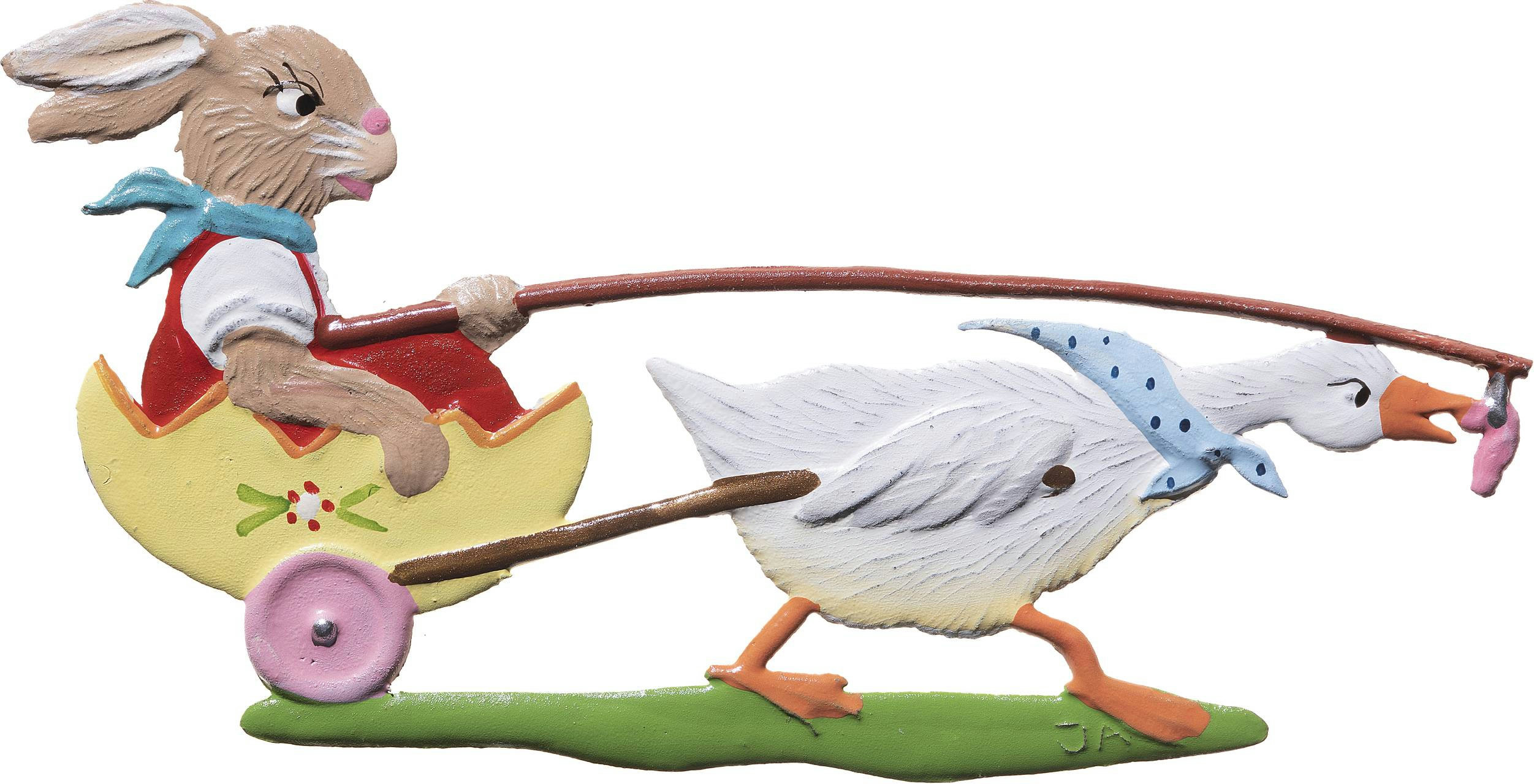 Gans zieht Wagen m.Hasen