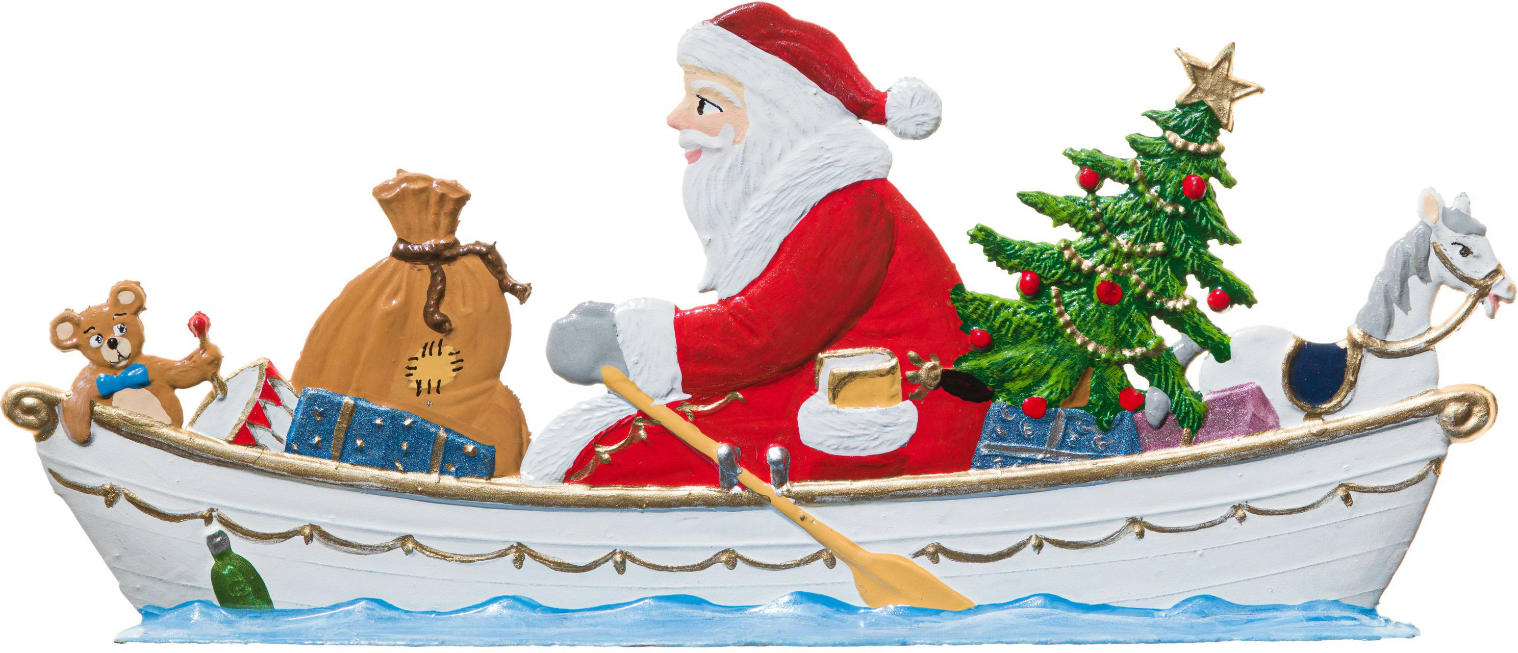 Weihnachtsmann im Ruderboot – Produktfoto