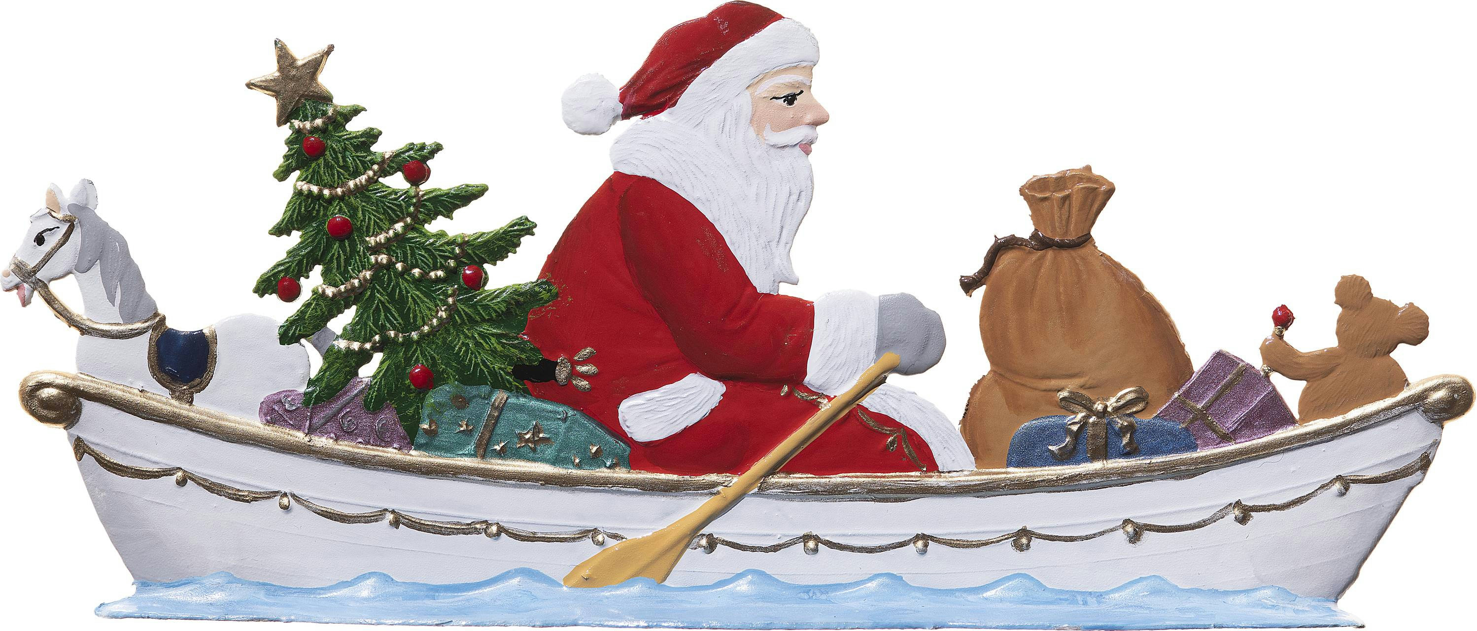 Weihnachtsmann im Ruderboot – Produktfoto