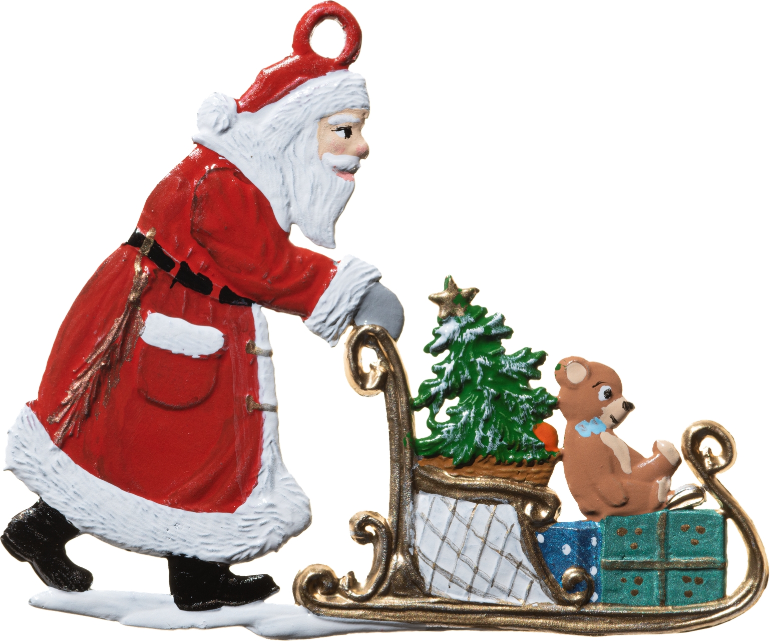 Weihnachtsmann schiebt Schlitten